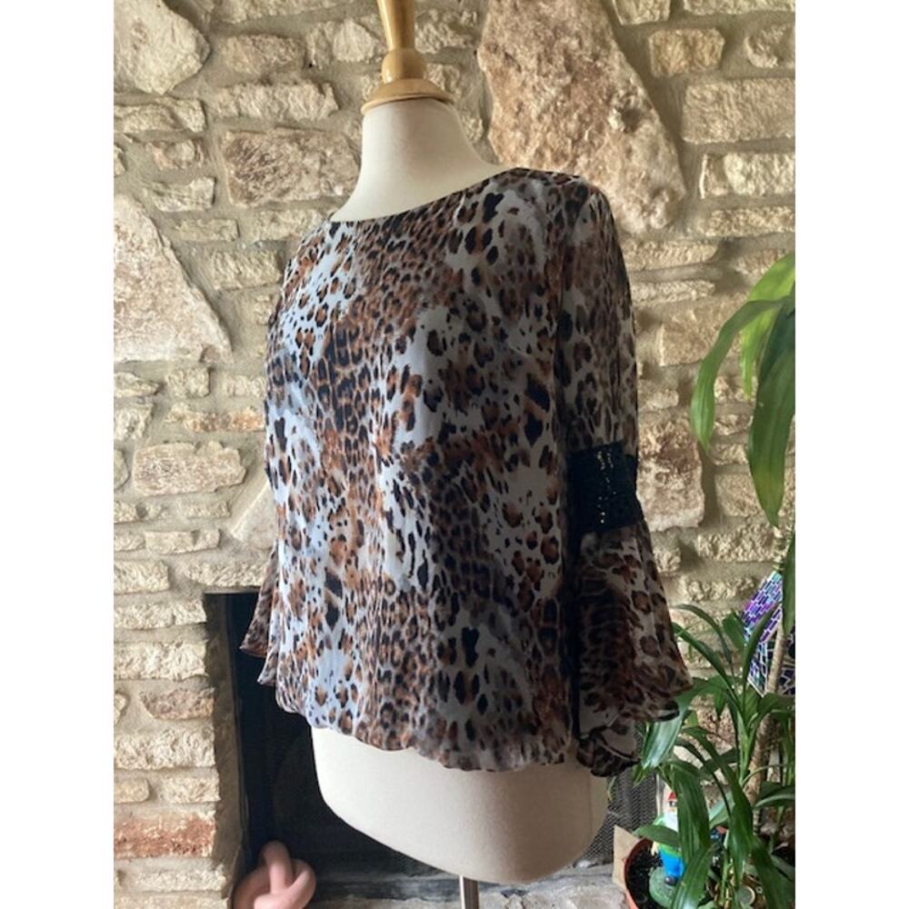 I.N. Studio Leopard Print Bell Sleeve Blouse - Size PL